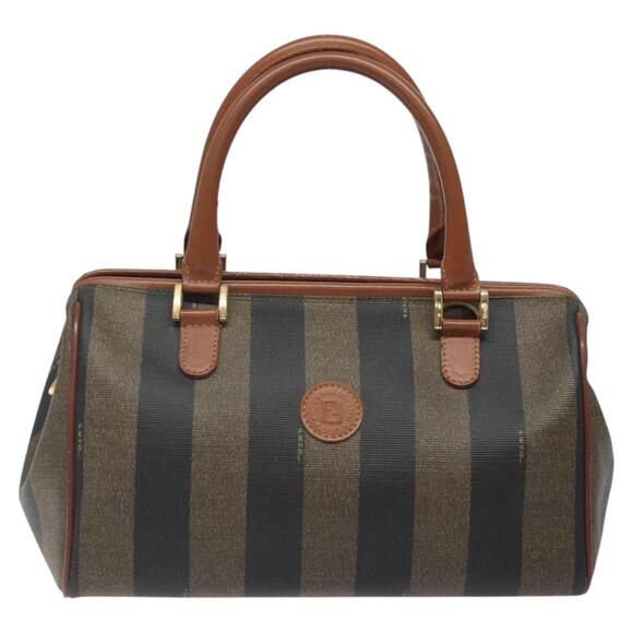 FENDI Pecan Canvas Hand Bag Brown Black Gold - Picture 2 of 12